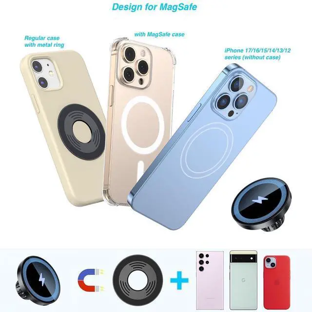 Alt view image 5 of 7 - Magnetic Wireless Charging Phone Holder with 17mm Ball Socket for MagSafe, Magnetic Ball Mount Adapter Fits 17mm/0.67inch Ball Joint Car Phone Holder for iPhone 17/16/15/14/13/12 Series