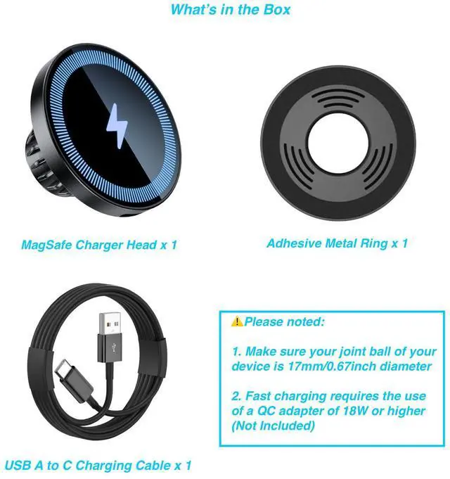 Alt view image 6 of 7 - Magnetic Wireless Charging Phone Holder with 17mm Ball Socket for MagSafe, Magnetic Ball Mount Adapter Fits 17mm/0.67inch Ball Joint Car Phone Holder for iPhone 17/16/15/14/13/12 Series