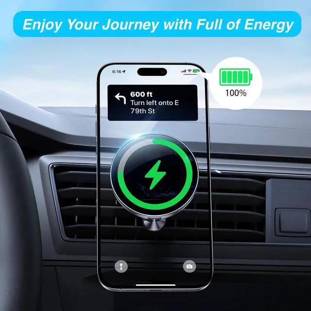 Alt view image 7 of 7 - Magnetic Wireless Charging Phone Holder with 17mm Ball Socket for MagSafe, Magnetic Ball Mount Adapter Fits 17mm/0.67inch Ball Joint Car Phone Holder for iPhone 17/16/15/14/13/12 Series