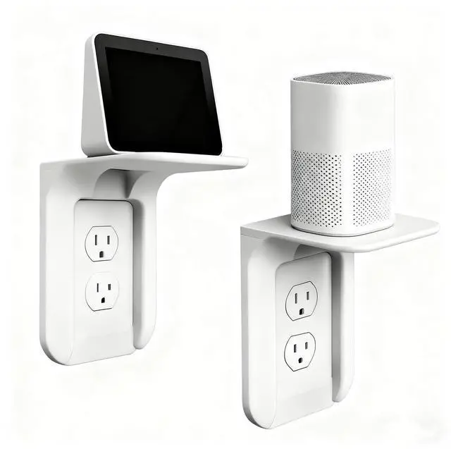 Main image of Outlet Shelf, Bathroom Wall Holder with Built-in Cable Management, Wall Organizer for Smart Home Decor Space Saving Electric Toothbrush Use as Echo Holder (2 Pack)