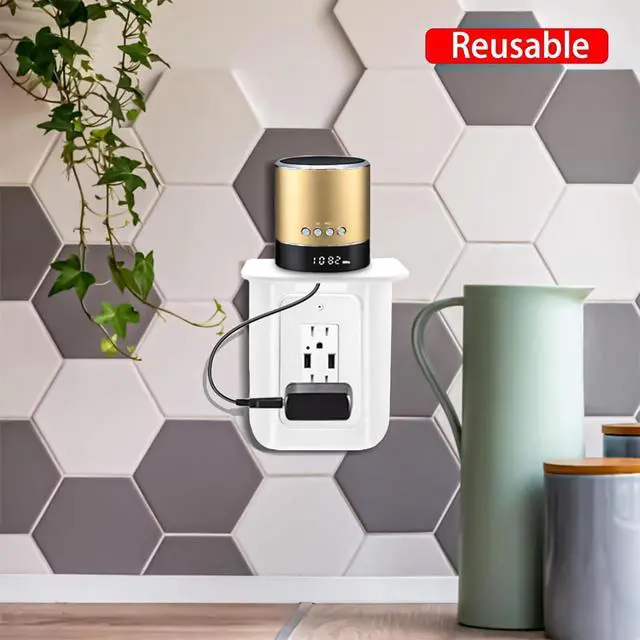 Alt view image 7 of 7 - Outlet Shelf, Bathroom Wall Holder with Built-in Cable Management, Wall Organizer for Smart Home Decor Space Saving Electric Toothbrush Use as Echo Holder (2 Pack)
