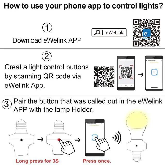 Alt view image 4 of 7 - 2.4G Smart Remote Control Light Socket E26 E27 Bulb Socket Adapter, eWeLink Bluetooth Smart Lamp Holder, eWeLink APP Remote Control Timing Delay,No Wi-Fi Required