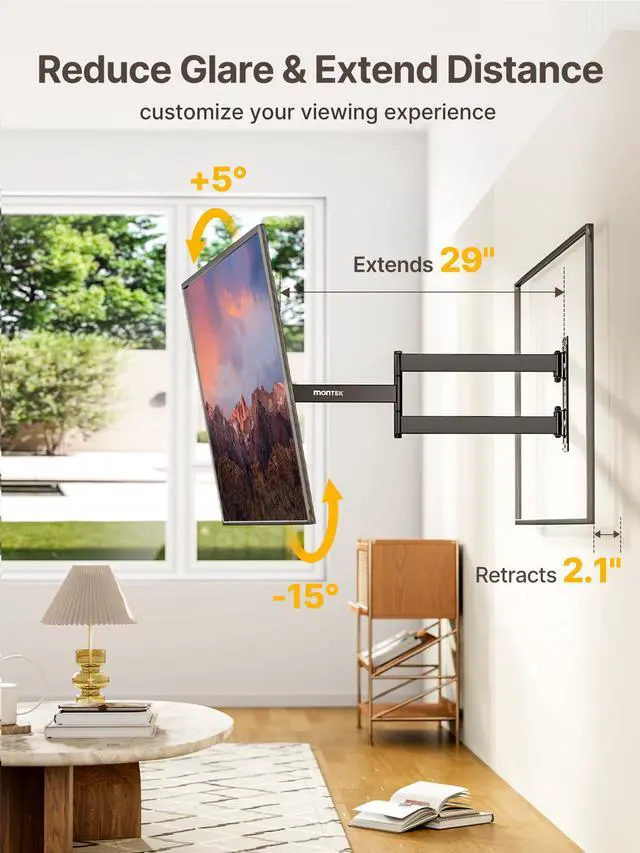Alt view image 2 of 7 - Long Arm TV Wall Mount for Most 23-65 Inch TVs, 29 Inch Long Extension TV Mount Swivel and Tilt, Full Motion Wall Mount Tv Bracket Fit Max VESA 400 x 400mm, Up to 77 lbs