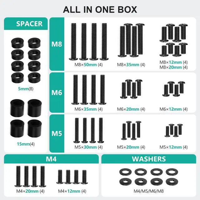 Alt view image 2 of 7 - Universal TV Mounting Hardware Set, M4,M5,M6,M8 Screws (UVSP) | TV Mount Screw Kit Fits Most TVs / Monitor Up To 80". Includes Replacement Screws, Washers & Spacers