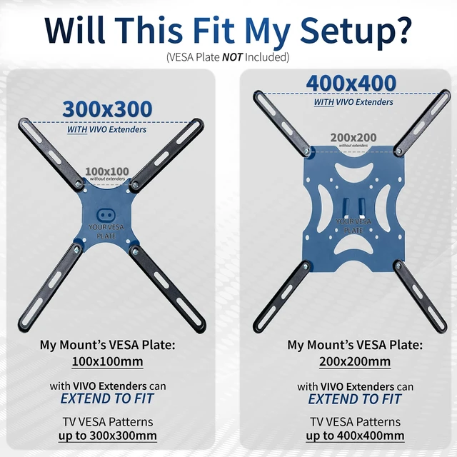 Alt view image 3 of 7 - Black VESA Extension Adapter for 32-55 in TV Screens, MOUNT-AD400B Sturdy Steel Design, Powder Coated, Adapter Plate Bracket for LCD LED TV Mounts, Conversion Kit for VESA up to 400x400