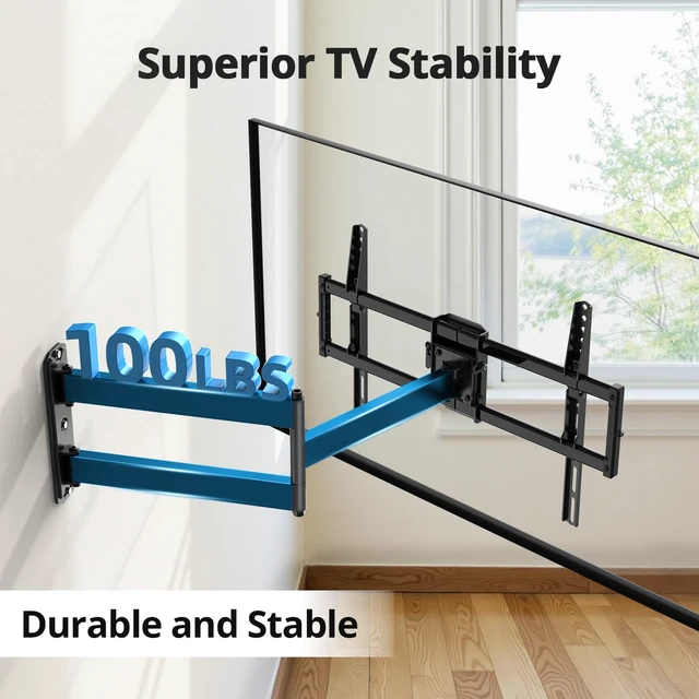 Alt view image 2 of 7 - Corner TV Wall Mount Long Arm Full Motion for 55 65 70 75 inch TVs UL Listed, Fit 37-84" TV, Hold 100lbs, Swivel 180°, Tilt +5/-15°, Level +/-4°, 32" Arm Extension, VESA600x400mm, Single Stud