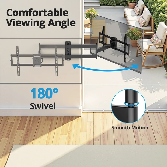 Alt view image 4 of 7 - Corner TV Wall Mount Long Arm Full Motion for 55 65 70 75 inch TVs UL Listed, Fit 37-84" TV, Hold 100lbs, Swivel 180°, Tilt +5/-15°, Level +/-4°, 32" Arm Extension, VESA600x400mm, Single Stud