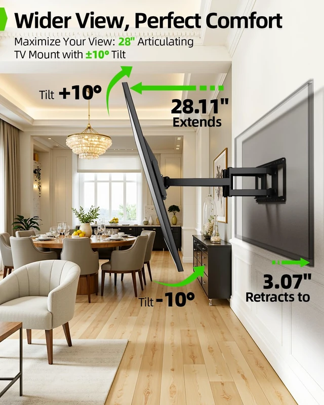 Alt view image 6 of 7 - Heavy Duty Full Motion TV Wall Mount for 60-120 Inch TVs, Holds 220lbs, 28" Extension Wall Bracket, Preassembled TV Mount for 65" 75" 85" 90" 98" 100", Max VESA 900x600mm, Fits 12-24" Studs