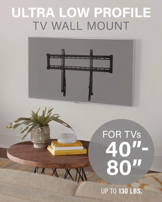 Alt view image 2 of 4 - Low Profile TV Wall Mount for 40" to 80" TVs - Universal Fixed Wall Mount TV Bracket, Slim 1 Profile - 3 Step Easy Install w/Included Hardware - UL Certified