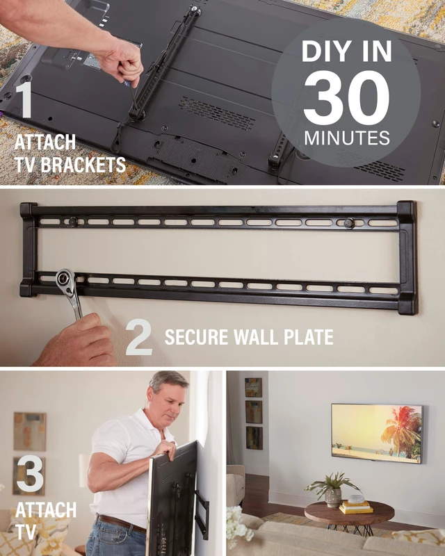 Alt view image 5 of 7 - Low Profile TV Wall Mount for 40" to 80" TVs - Universal Fixed Wall Mount TV Bracket, Slim 1 Profile - 3 Step Easy Install w/Included Hardware - UL Certified