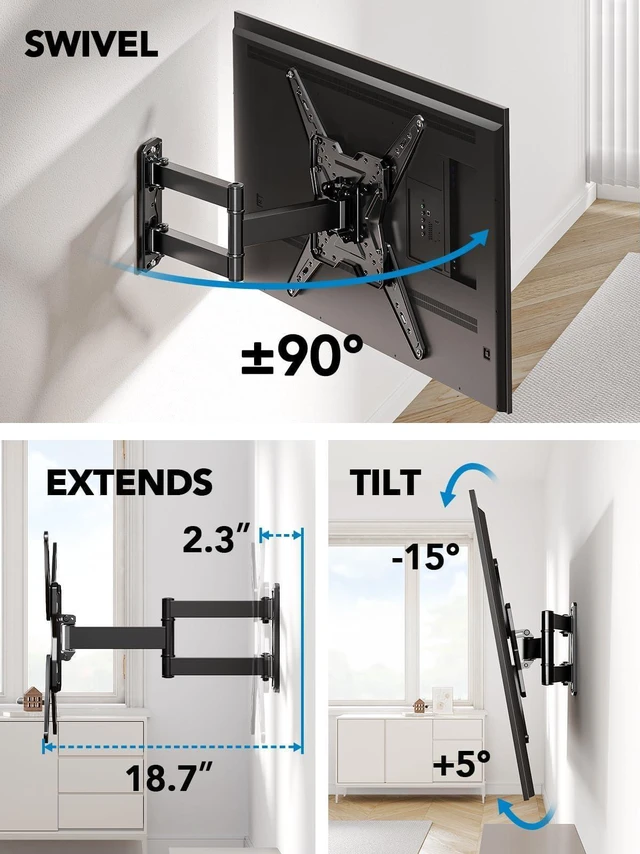 Alt view image 4 of 7 - TV Wall Mount for Most 26 32 50 55-60 inch TVs, Full Motion TV Mount with Swivel, Tilt & Extension, Single Stud Wall Mount Bracket Holds up to 77 lbs, Max VESA 400x400mm, PIMF11