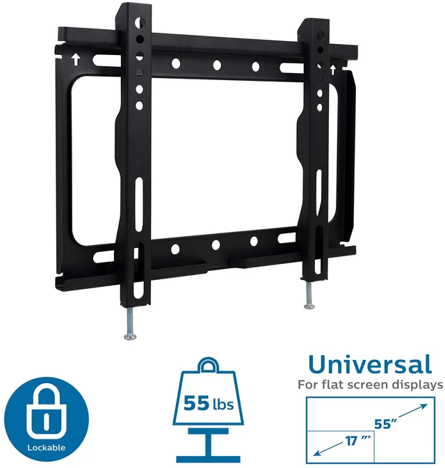 Alt view image 2 of 7 - Fixed TV Monitor Wall Mount Bracket for Most 17-55 Inch TVs LED LCD OLED HDTV Flat Curved Screen TVs and Monitors with Max VESA 200x200 up to 55lbs, Lockable Safety Bar, SQM3221/27