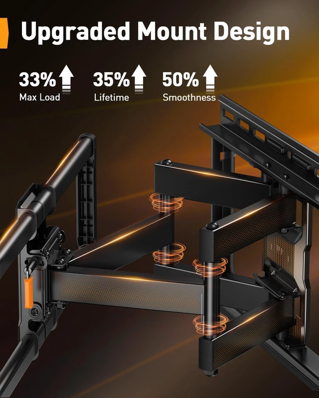 Alt view image 5 of 6 - UL-Listed Full Motion TV Wall Mount for 4297 Inch Flat Curved TVs up to 132 lbs, 12/16 Wood Studs, TV Mount Bracket with Tool-Free Tilt, Swivel, Extension, Max VESA 600 x 400mm, PGLF15