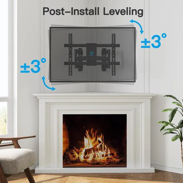Alt view image 5 of 7 - Corner TV Wall Mount for 2660 inch TVs up to 99 lbs | Max VESA 400x400mm, Full Motion Corner TV Mount with Dual Articulating Arms, Swivel, Tilt, Extension, Fits Different Corners