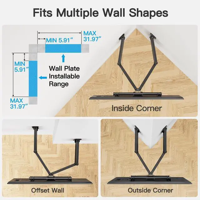 Alt view image 6 of 7 - Corner TV Wall Mount for 2660 inch TVs up to 99 lbs | Max VESA 400x400mm, Full Motion Corner TV Mount with Dual Articulating Arms, Swivel, Tilt, Extension, Fits Different Corners
