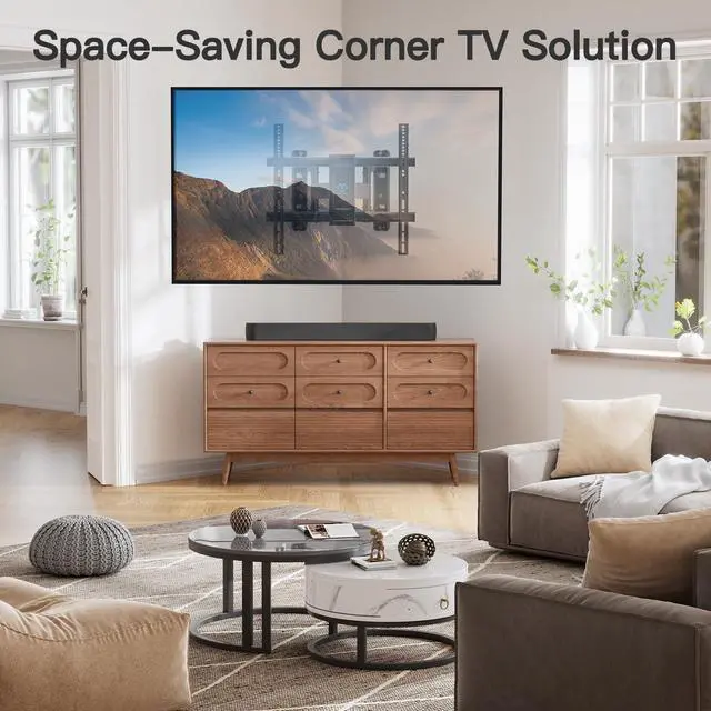 Alt view image 7 of 7 - Corner TV Wall Mount for 2660 inch TVs up to 99 lbs | Max VESA 400x400mm, Full Motion Corner TV Mount with Dual Articulating Arms, Swivel, Tilt, Extension, Fits Different Corners