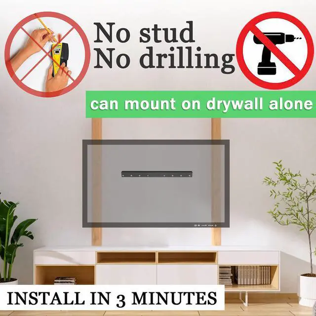 Alt view image 3 of 6 - No Stud TV Wall Mount, Drywall Studless TV Hanger No Damage, No Drill, Non Screws, Dry Wall Flat Screen TVs Easy Install Bar Bracket fits VESA 12-55 inch TVs up to 99 lbs, Include Hardware Levels