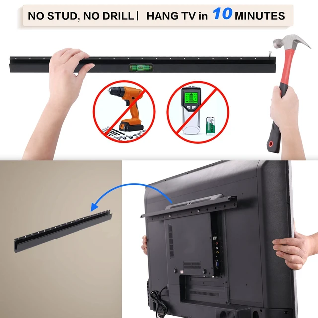 Alt view image 2 of 6 - No Drill Drywall TV Mount, No Stud TV Wall Mount for Most Brand 22-55 Inch TVs up to 100 lbs, Easy Install No Stud Studless TVs Wall Mount, Include All Hardware- Level Bubble Meter (Pack of 2)