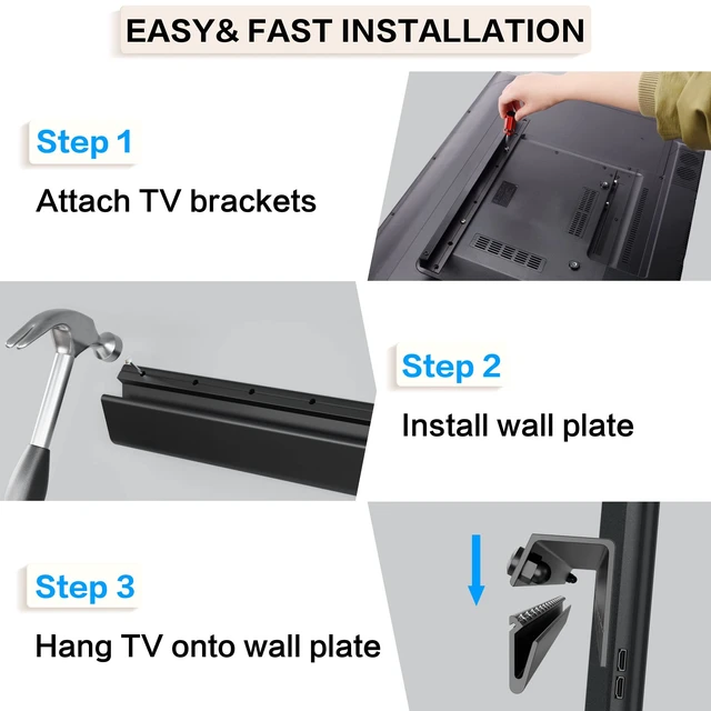 Alt view image 5 of 6 - No Drill Drywall TV Mount, No Stud TV Wall Mount for Most Brand 22-55 Inch TVs up to 100 lbs, Easy Install No Stud Studless TVs Wall Mount, Include All Hardware- Level Bubble Meter (Pack of 2)