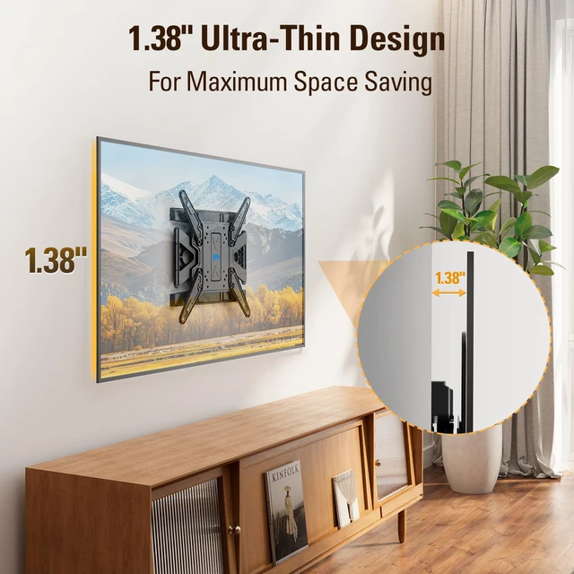 Alt view image 2 of 4 - Ultra Slim Full Motion TV Wall Mount, Low Profile Articulating TV Mount for 26 to 75 Inch TVs - Smooth Extension, Swivel, Tilt, Fits 16" Studs, Max VESA 400x400mm, Holds 88lbs