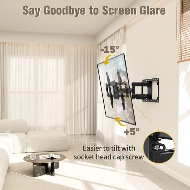 Alt view image 4 of 7 - TV Wall Mount, UL Listed Full Motion Mount Bracket for 42-84 Inch Flat Screen TV, Swivel Articulating Dual Arms, Max VESA 600x400mm and 100 LBS, Fits 16 Stud, US-Based Customer Service