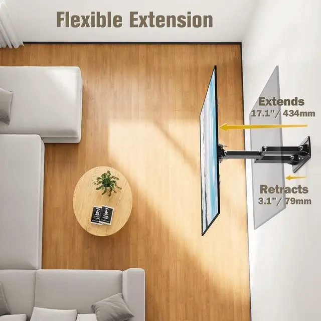 Alt view image 2 of 7 - TV Wall Mount Swivel and Tilt for Most 26-55 Inch TV, TV Mount Perfect Center Design, Full Motion TV Mount Bracket with Articulation, up to VESA 400x400mm, 60 lbs, MD2377