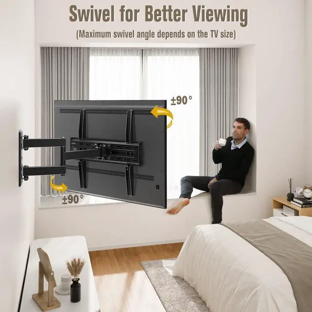 Alt view image 4 of 7 - TV Wall Mount Swivel and Tilt for Most 26-55 Inch TV, TV Mount Perfect Center Design, Full Motion TV Mount Bracket with Articulation, up to VESA 400x400mm, 60 lbs, MD2377