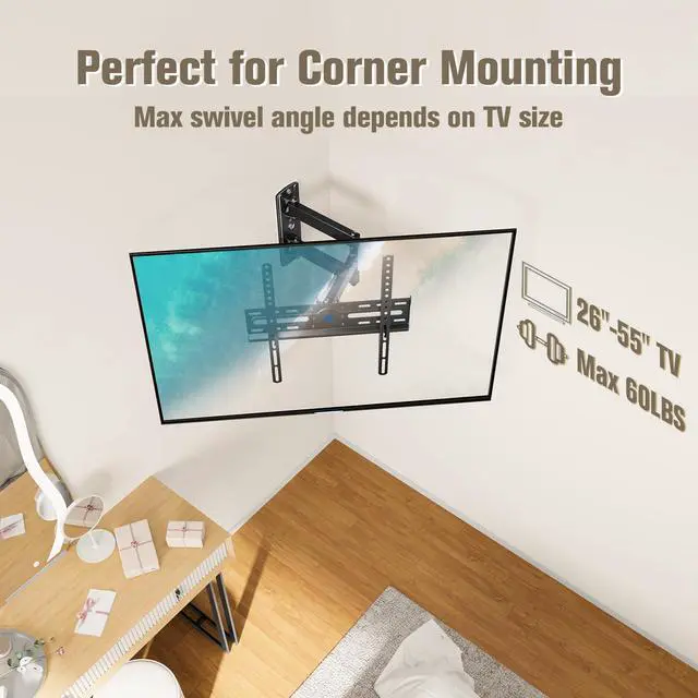Alt view image 6 of 7 - TV Wall Mount Swivel and Tilt for Most 26-55 Inch TV, TV Mount Perfect Center Design, Full Motion TV Mount Bracket with Articulation, up to VESA 400x400mm, 60 lbs, MD2377