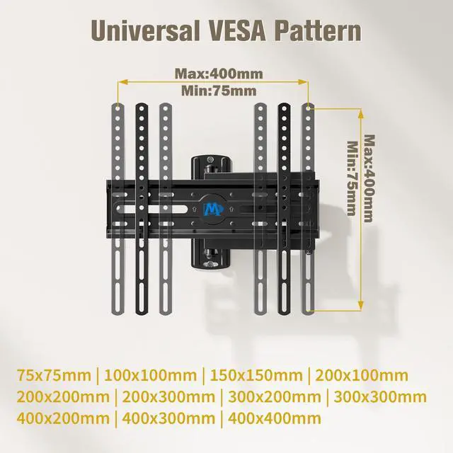 Alt view image 7 of 7 - TV Wall Mount Swivel and Tilt for Most 26-55 Inch TV, TV Mount Perfect Center Design, Full Motion TV Mount Bracket with Articulation, up to VESA 400x400mm, 60 lbs, MD2377