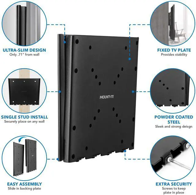 Alt view image 3 of 7 - Low Profile Fixed TV Wall Mount Ultra Slim Flush Design for 2342 Inch Screens Fits VESA 200x200 Heavy-Duty Steel 66 lb Capacity 0.7 Inch Wall Clearance Black