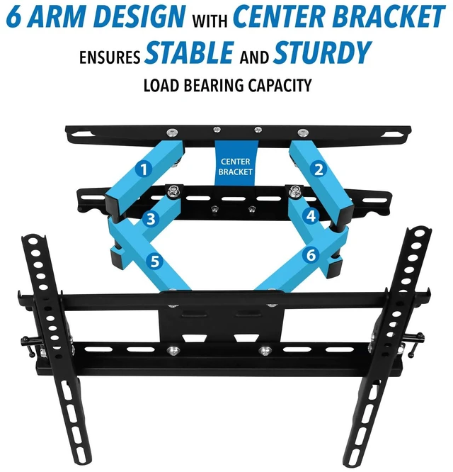 Alt view image 3 of 7 - Mount-It! Full Motion TV Wall Mount - Stable Dual Arm Articulating Bracket for 19-50 Inch TVs - Swivel, Tilt & Extend - Universal VESA Wall Mount for Flat Screen, LED, LCD, OLED - 115 lbs Capacity