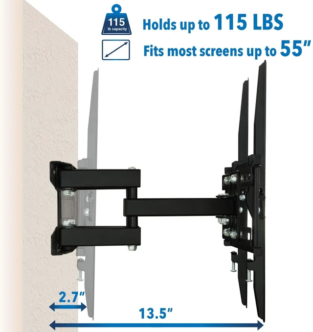 Alt view image 5 of 7 - Mount-It! Full Motion TV Wall Mount - Stable Dual Arm Articulating Bracket for 19-50 Inch TVs - Swivel, Tilt & Extend - Universal VESA Wall Mount for Flat Screen, LED, LCD, OLED - 115 lbs Capacity