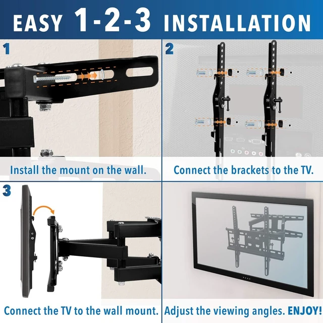 Alt view image 6 of 7 - Mount-It! Full Motion TV Wall Mount - Stable Dual Arm Articulating Bracket for 19-50 Inch TVs - Swivel, Tilt & Extend - Universal VESA Wall Mount for Flat Screen, LED, LCD, OLED - 115 lbs Capacity