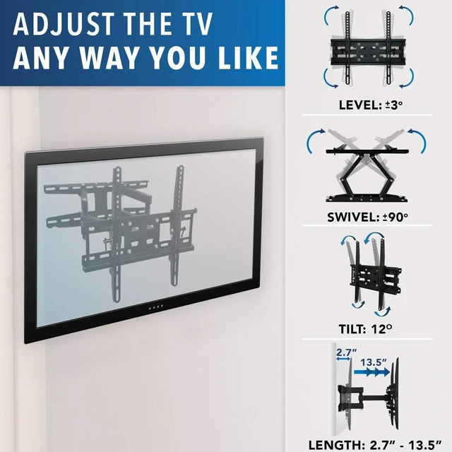 Alt view image 7 of 7 - Mount-It! Full Motion TV Wall Mount - Stable Dual Arm Articulating Bracket for 19-50 Inch TVs - Swivel, Tilt & Extend - Universal VESA Wall Mount for Flat Screen, LED, LCD, OLED - 115 lbs Capacity