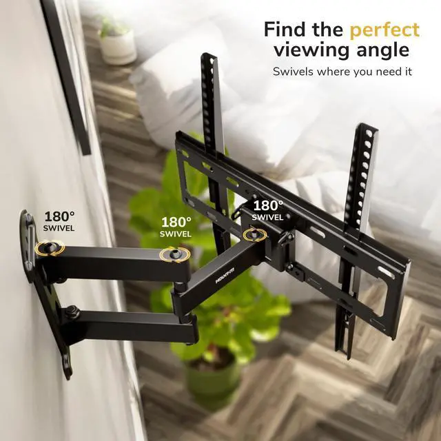 Alt view image 2 of 7 - Full Motion Corner TV Wall Mount Bracket - Single Stud Install - 90° Swivel, Tilt & 15 Extension - Single Articulating Arm for 19-55 TVs - Heavy-Duty Steel - VESA 100x100-400x400-66 lbs