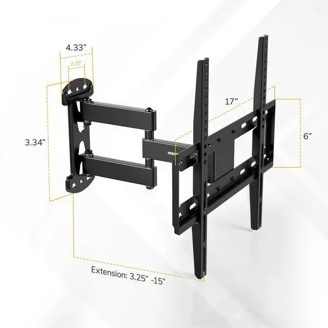 Alt view image 5 of 7 - Full Motion Corner TV Wall Mount Bracket - Single Stud Install - 90° Swivel, Tilt & 15 Extension - Single Articulating Arm for 19-55 TVs - Heavy-Duty Steel - VESA 100x100-400x400-66 lbs