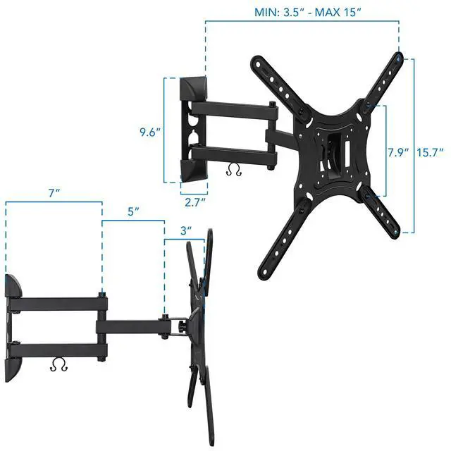 Alt view image 6 of 7 - Full Motion Articulating TV Wall Mount for 2355 Inch LED LCD OLED Flat Screen TVs | Tilt & Swivel Arm Extends 15.6 | VESA 75x75 to 400x400 | 66 lb Capacity | Single Stud Installation
