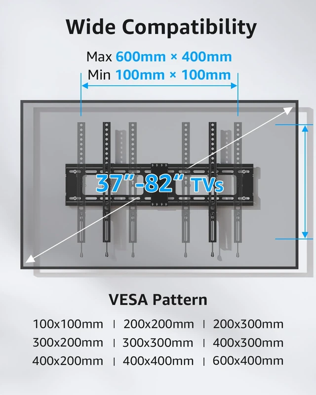 Alt view image 7 of 7 - TV Wall Mount Tilting TV Mount Bracket for Most 37-82 Inch Flat Screen/Curved Low Profile Wall Mount Saving Space Max VESA 600x400mm Hold up to 132 lbs Fit 16" 18" 24" Stud