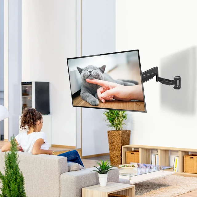 Alt view image 3 of 7 - Height Adjustable TV Wall Mount for 26-55 Inch TVs, Spring Arm Full Motion Articulating TV Bracket Mount with Smooth Swivel Tilt & Safe Corner Installation, 400x400mm VESA, 11-66 lbs