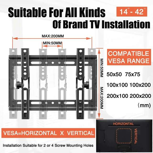 Alt view image 6 of 7 - Tilt TV Mount for Most 14-42 Inches Flat Curved Screen TVs and Monitor, Fit 22 24 27 32 39 40" Universal Slim Profile Wall Mount Bracket Loading 55lbs, Max VESA 250x210mm, Small TV Wall Mount