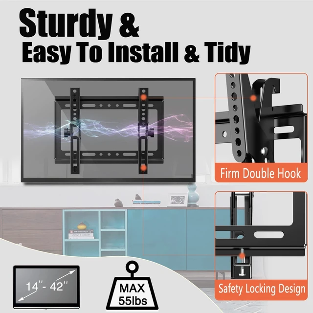 Alt view image 7 of 7 - Tilt TV Mount for Most 14-42 Inches Flat Curved Screen TVs and Monitor, Fit 22 24 27 32 39 40" Universal Slim Profile Wall Mount Bracket Loading 55lbs, Max VESA 250x210mm, Small TV Wall Mount