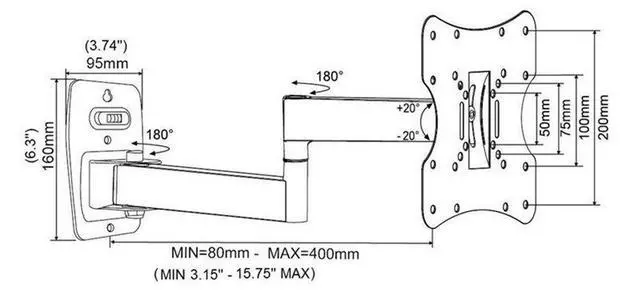Alt view image 4 of 6 - ProHT Articulating TV Wall Mount Full Motion (05329) for TV Flat Panel Monitor 23'' to 42,Tilt 15°Swivel 90°,VESA up to 200x200,Cold-Rolled Steel Material, Max Load 55 Lbs, Black
