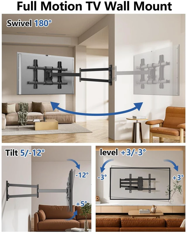 Alt view image 2 of 7 - Corner TV Wall Mount Long Arm TV Mount for 32-75 inch TVs Single Stud Full Motion Articulating TV Bracket with 33 Extension, Swivel Tilt, Max VESA 600x400mm, Holds up to 100 lbs