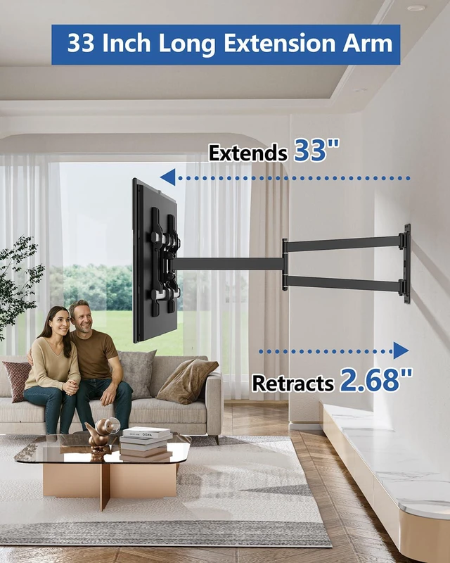 Alt view image 6 of 7 - Corner TV Wall Mount Long Arm TV Mount for 32-75 inch TVs Single Stud Full Motion Articulating TV Bracket with 33 Extension, Swivel Tilt, Max VESA 600x400mm, Holds up to 100 lbs