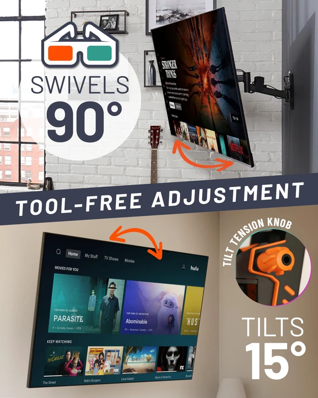 Alt view image 5 of 7 - ECHOGEAR SwiftStud Swivel Full Motion TV Wall Mount for TVs Up to 60" - Smooth Extention, Tilt - Wall Template for Easy Install On 1 Stud - Level & Hide Cables After Install