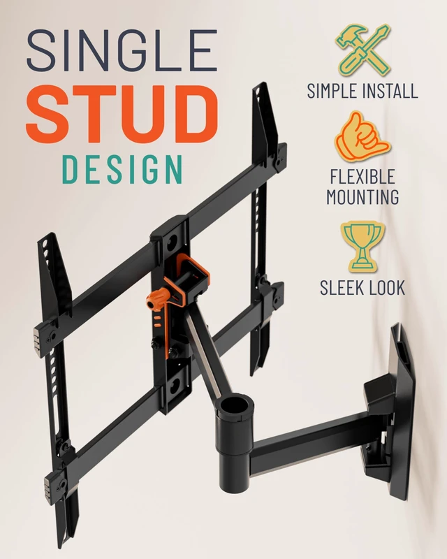Alt view image 4 of 7 - ECHOGEAR SwiftStud Swivel Full Motion TV Wall Mount for TVs Up to 60" - Smooth Extention, Tilt - Wall Template for Easy Install On 1 Stud - Level & Hide Cables After Install