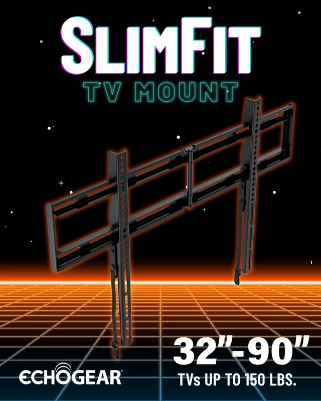 Alt view image 2 of 7 - Fixed TV Wall Mount for 32"-90" TVs up to 150lbs, 1.18" Profile Universal XL TV mount w/ DIY install includes easy drill template and all hardware, works on 16 & 24" studs or concrete