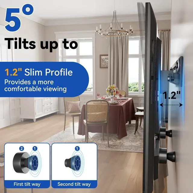 Alt view image 2 of 6 - Small TV Mount for 12 to 55 Inch TVs | 1.1" Low Profile, Universal TV Bracket, up to 100 Lbs, Fits All Walls, Include All Hardware, Fit 32" 40" 43" 50" 55" Screen