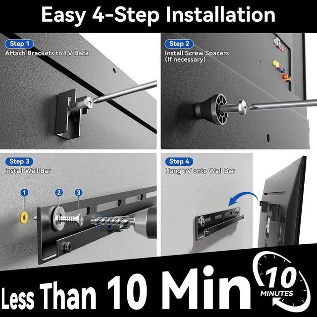 Alt view image 5 of 6 - Small TV Mount for 12 to 55 Inch TVs | 1.1" Low Profile, Universal TV Bracket, up to 100 Lbs, Fits All Walls, Include All Hardware, Fit 32" 40" 43" 50" 55" Screen