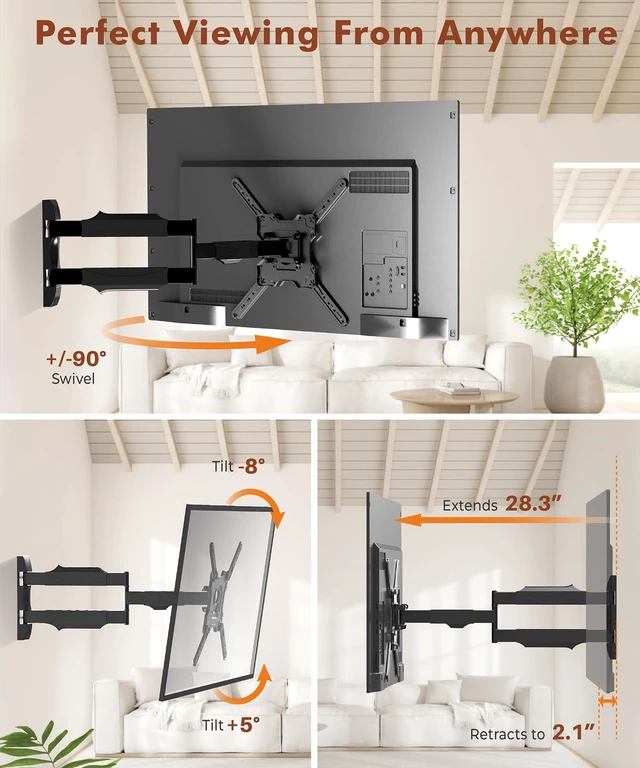 Alt view image 3 of 6 - 28.3" Long Arm TV Wall Mount for Most 26-65 Inch TV | Corner Wall Mount TV Bracket With Extension Arm Articulating, Swivel and Tilt, Max VESA 400x400mm and Up to 80 lbs